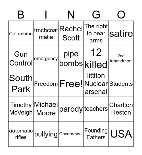 Bowling for Columbine Bingo Card