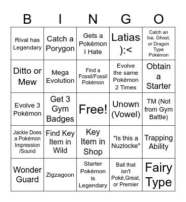 Pokemon Rando Bingo Card