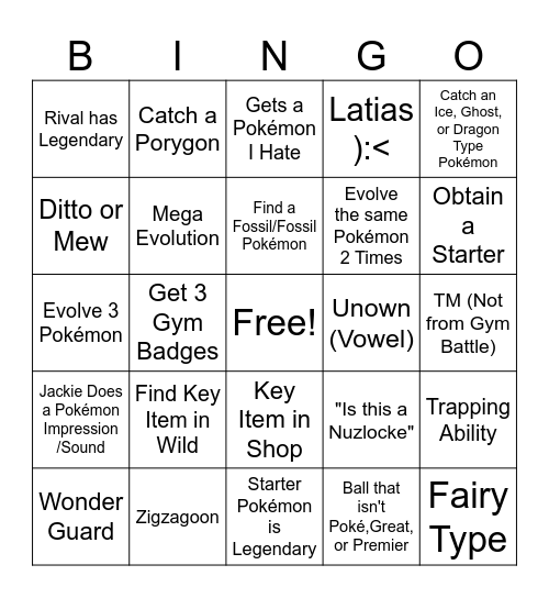 Pokemon Rando Bingo Card