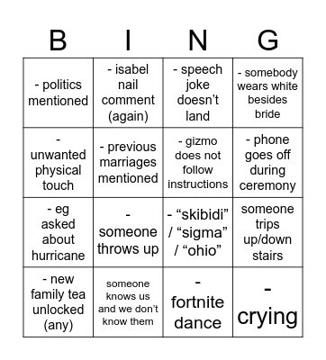 wedding hq Bingo Card