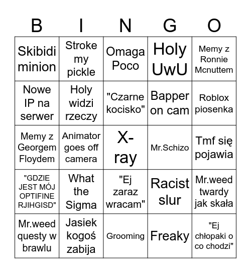 The Fellas Bingo Card