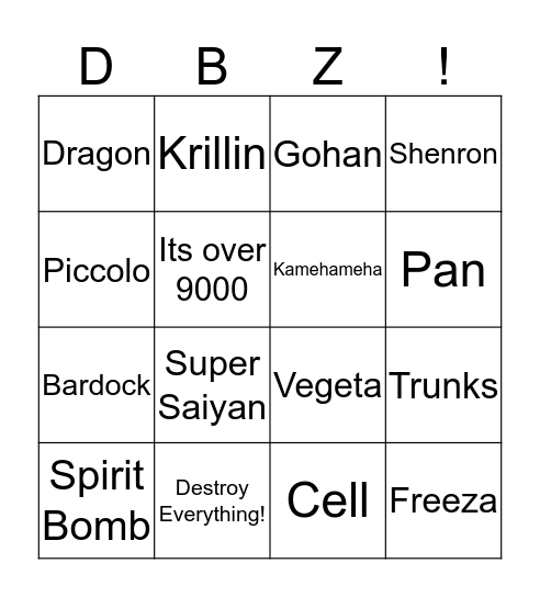 DBZ Bingo Card