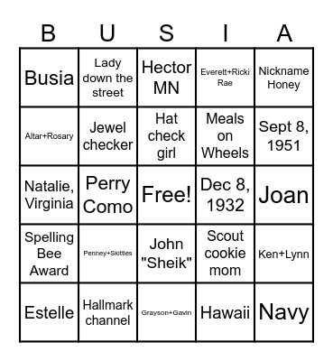 Busia Bingo! Bingo Card