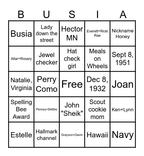 Busia Bingo! Bingo Card