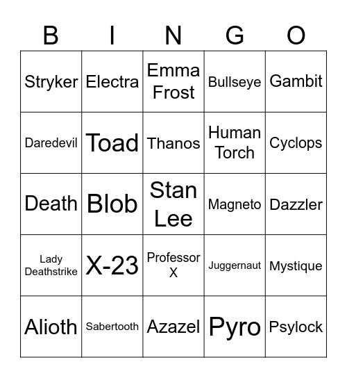 Deadpool & Wolverine Bingo Card