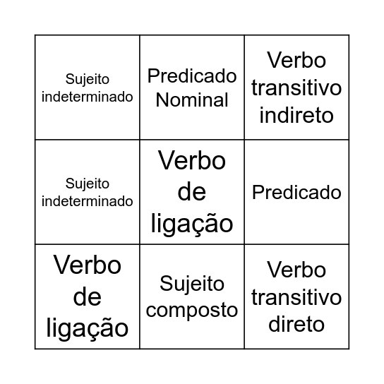 Bingo da Sintaxe! Bingo Card