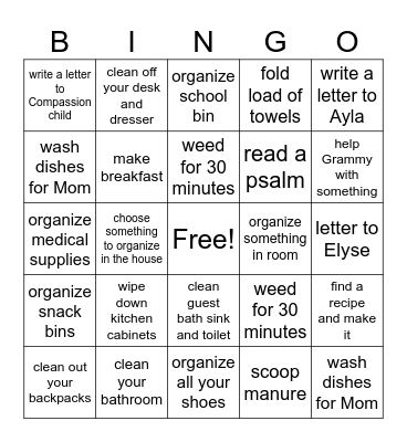 Smartt Family Summer Bingo - Ty Bingo Card