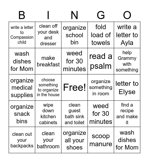 Smartt Family Summer Bingo - Ty Bingo Card