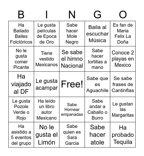 Bingo Mexicano Bingo Card