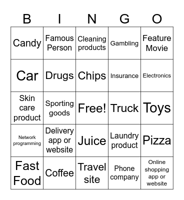 Olympic Commercial Bingo Card