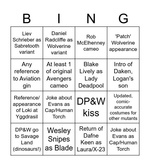 Deadpool & Wolverine Bingo! Bingo Card