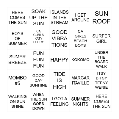 MIMI'S BEACH MUSIC BIRTHDAY BINGO Card