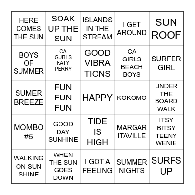 MIMI'S BEACH MUSIC BIRTHDAY BINGO Card