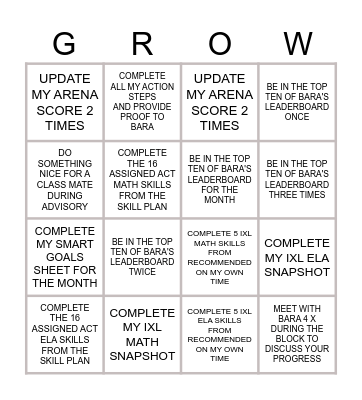 GROW with IXL - MHP - BARA Bingo Card