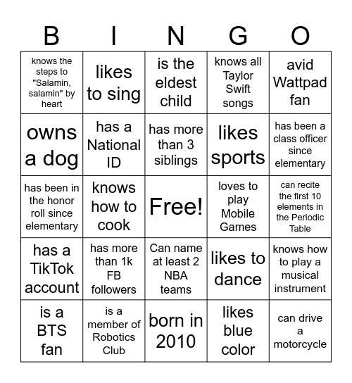 Untitled Bingo Card