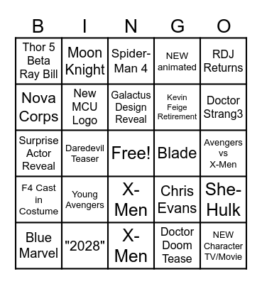Marvel 2024 Comic Con Bingo Card