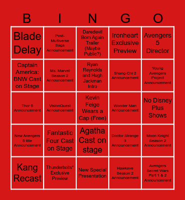 Marvel Comic-Con Hall H 2024 Bingo Card