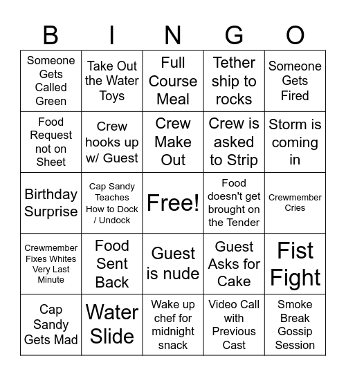 Below Deck Mediterranean Bingo Card