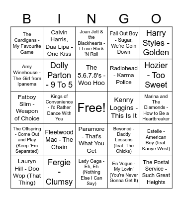 Music Bingo Brunch 7/27 Bingo Card
