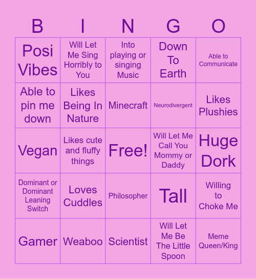 Are You My Type?? Bingo Card