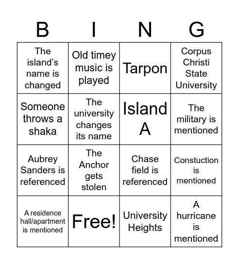 TAMU-CC History Bingo Card