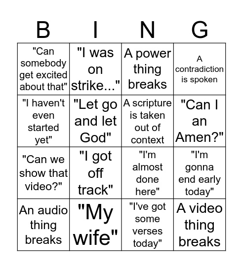 Sunday Morning Bingo Card