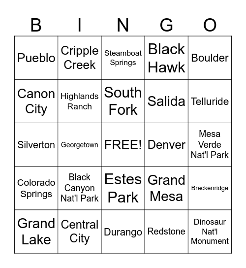 Colorado Bingo Card