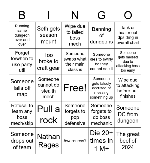 Week 3 M+ -----> Bingo Card