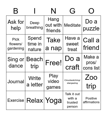 Coping Skills Bingo :) Bingo Card