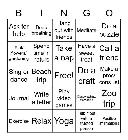 Coping Skills Bingo :) Bingo Card