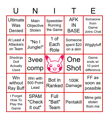 POKEMON UNITE BINGO Card