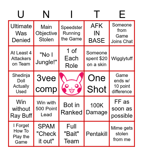 POKEMON UNITE BINGO Card