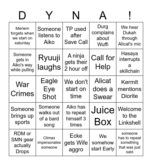 Endgame with Aiko! Bingo Card