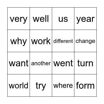 Sight Words Bingo Card