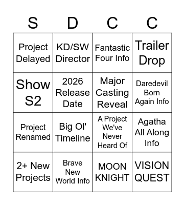 Marvel Comic-Con 2024 Bingo! Bingo Card