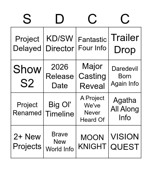 Marvel Comic-Con 2024 Bingo! Bingo Card