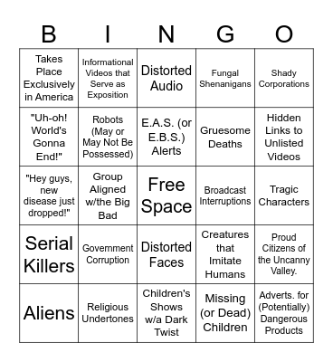 Analog Horror Bingo Card