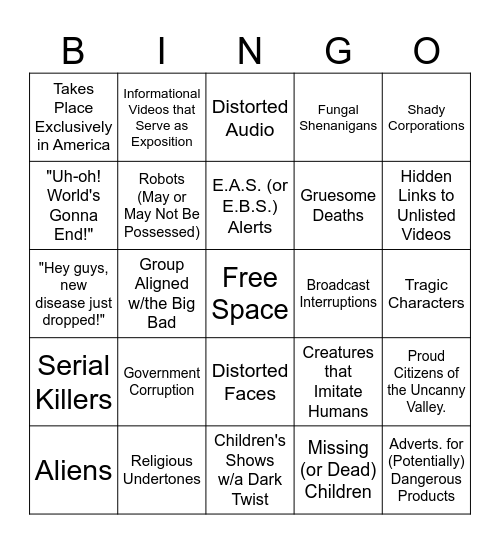 Analog Horror Bingo Card