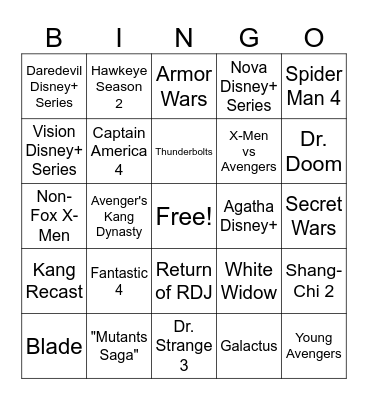 SDCC 2024 Marvel Reveals Bingo Card