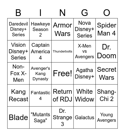 SDCC 2024 Marvel Reveals Bingo Card