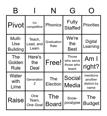 District Kickoff Bingo Card