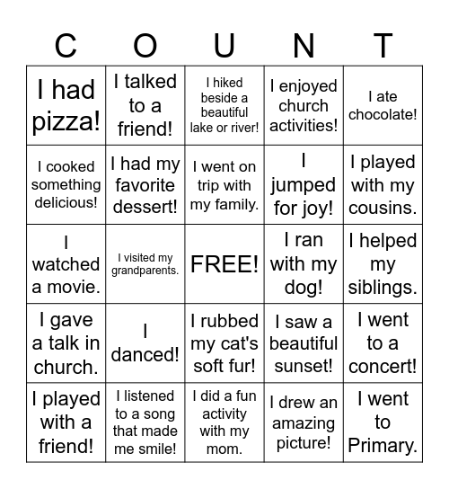 Count Your Blessings Bingo Card