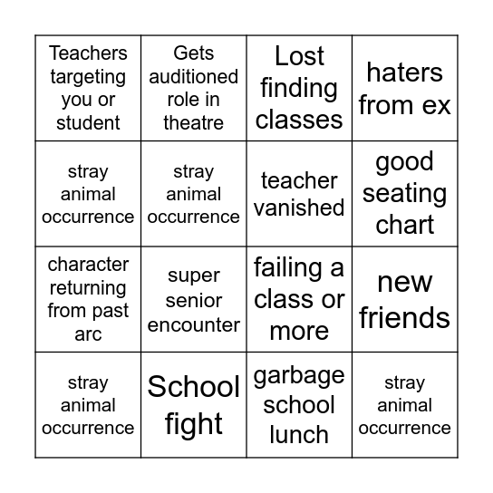 Freshmen Bingo Card