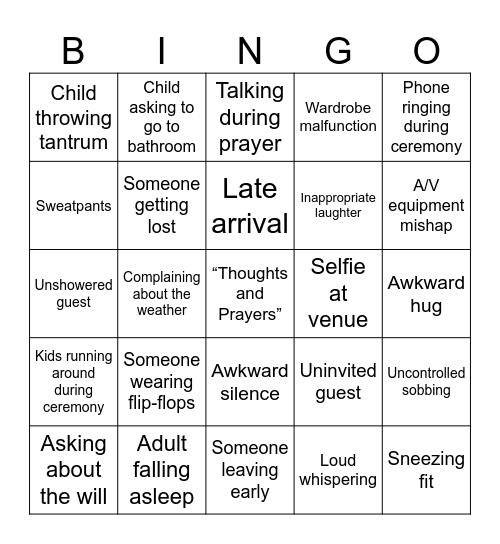 FUNeral Bingo Card