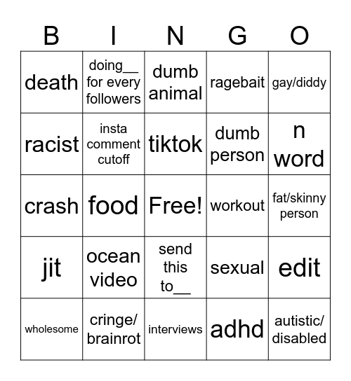 instagram reels Bingo Card