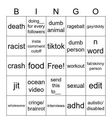 instagram reels Bingo Card