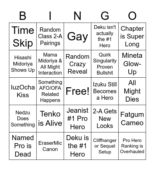 BNHA #430 Bingo Card