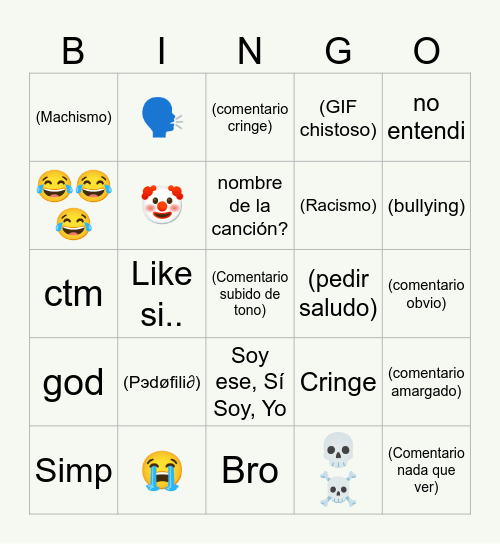 BINGO COMENTARIOS TIKTOK #1 Bingo Card