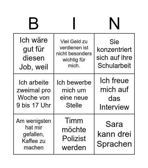 Die Welt der Arbeit PGS Bingo Card