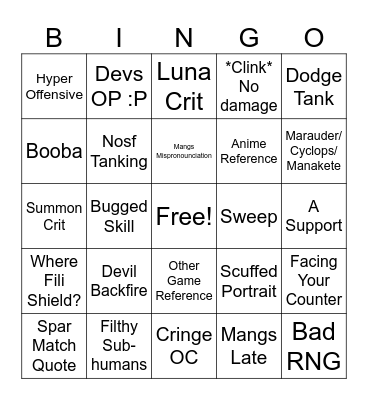 Gladiator Bingo Card